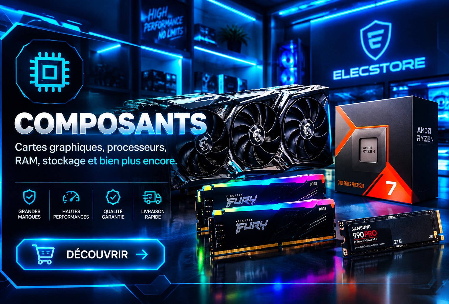 Composants - Cartes graphiques, processeurs, RAM...